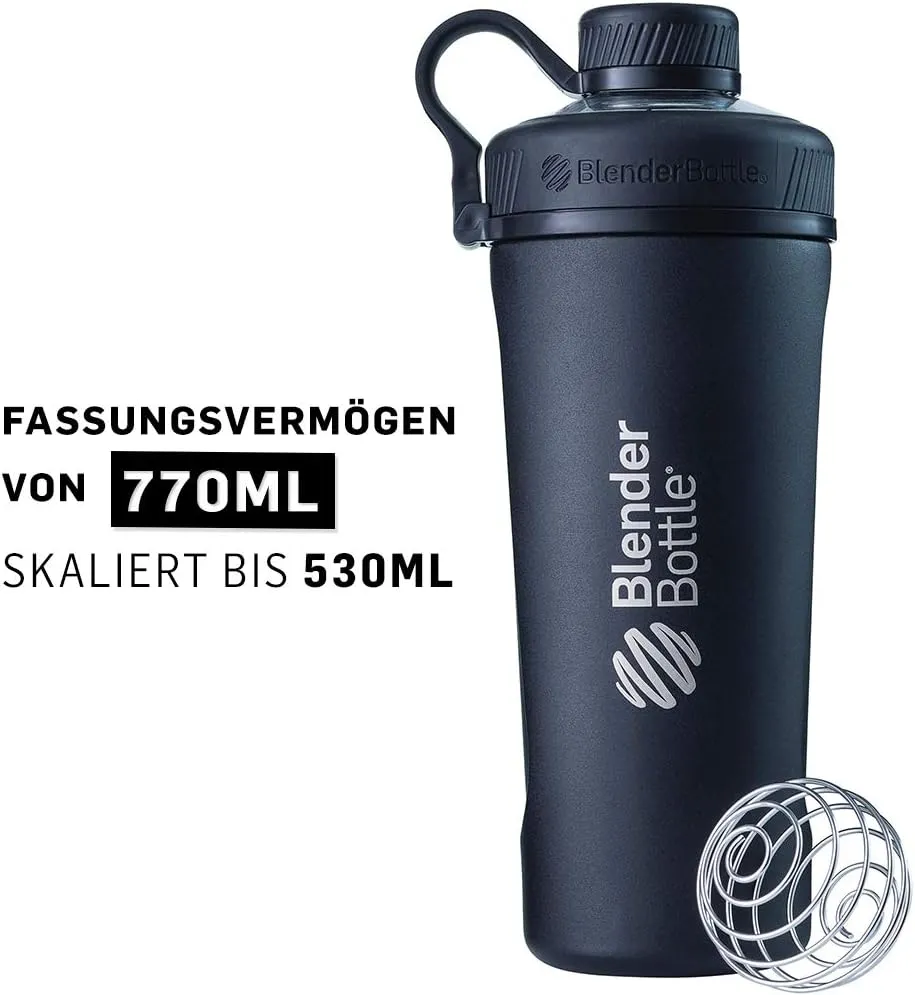 BlenderBottle Radian Shaker Cup Insulated Stainless Steel Water Bottle with Wire Whisk, 26-Ounce, Matte Black