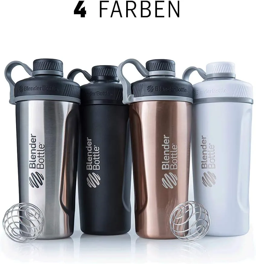 BlenderBottle Radian Shaker Cup Insulated Stainless Steel Water Bottle with Wire Whisk, 26-Ounce, Matte Black