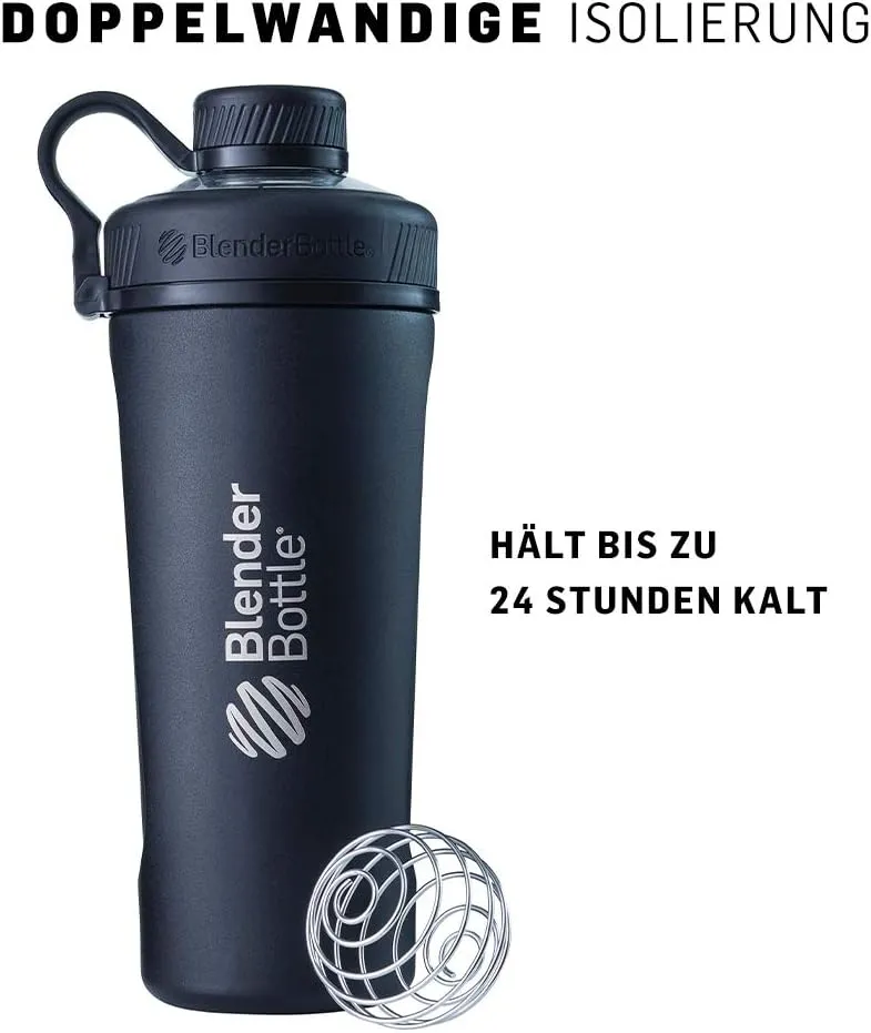 BlenderBottle Radian Shaker Cup Insulated Stainless Steel Water Bottle with Wire Whisk, 26-Ounce, Matte Black