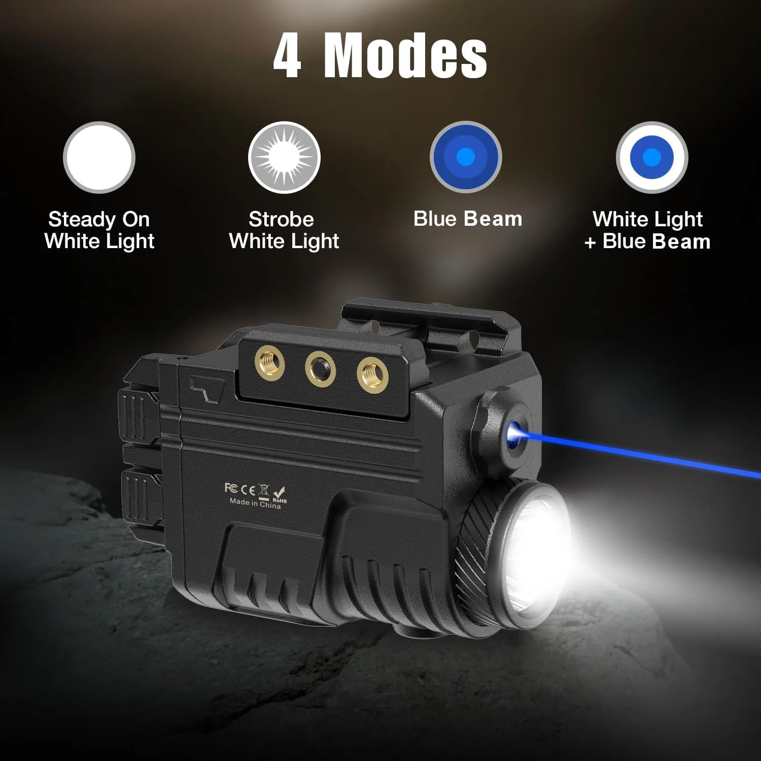 Blue Beam Laser and Flashlight Combo for Pistol, Rail Mounted Tactical Rechargeable Pistol Flashlight Laser Combo Fit Picatinny, Blue Beam Class IIIA, Power Output Less Than 5mW
