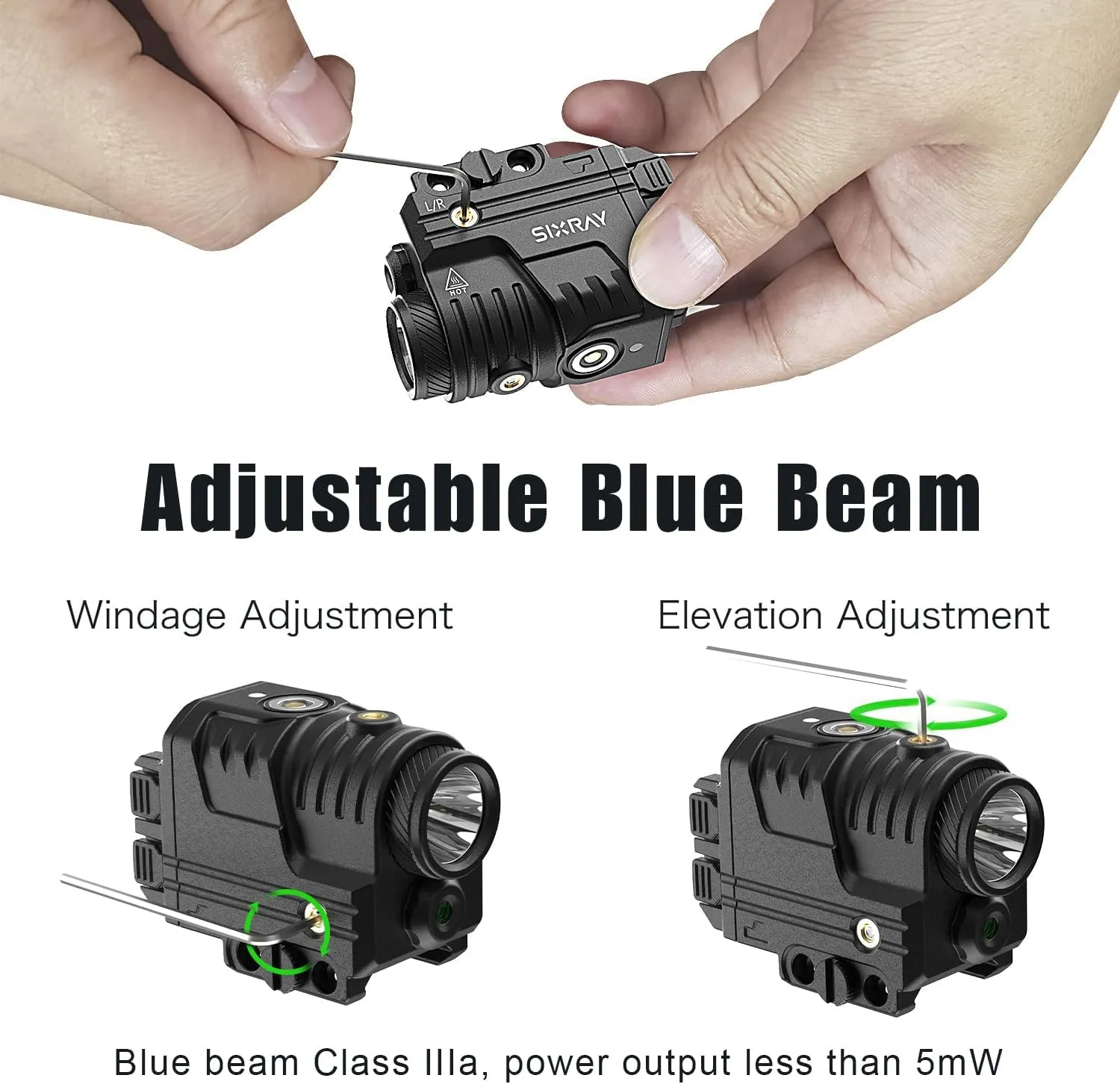 Blue Beam Laser and Flashlight Combo for Pistol, Rail Mounted Tactical Rechargeable Pistol Flashlight Laser Combo Fit Picatinny, Blue Beam Class IIIA, Power Output Less Than 5mW