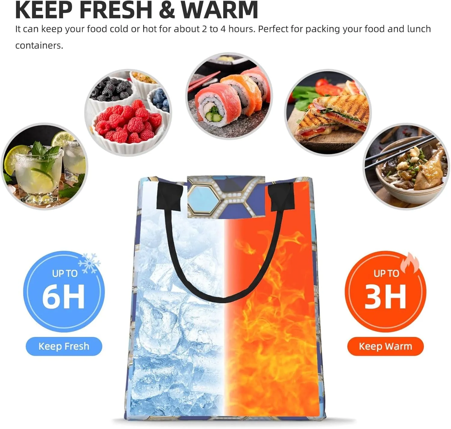Blue Hexagons And Diamond Lunch Bag For Women Men, Paper Tote Bag For Work, Outdoor Activities, Daily Use
