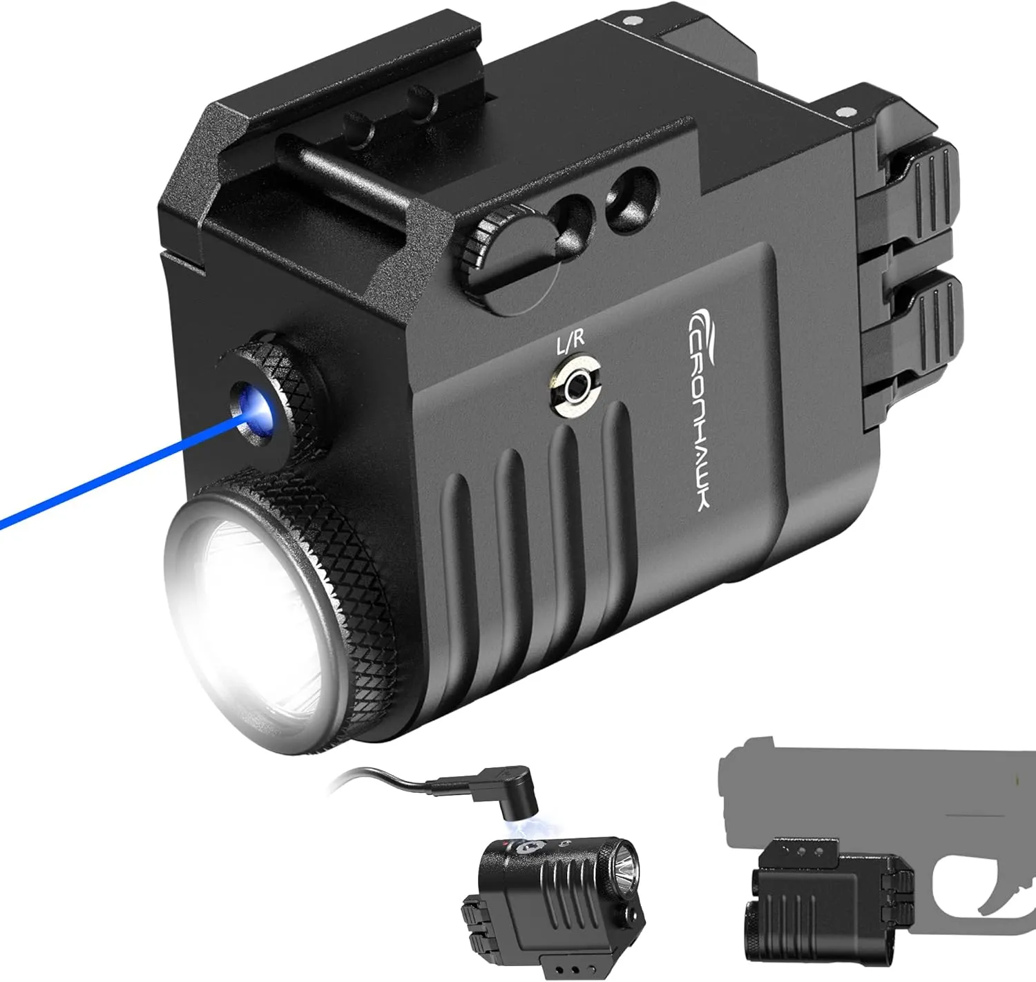 Blue Laser Light Combo for Pistol, Rail Mounted Rechargeable Gun Flashlight Laser Combo with Strobe Compatible with Picatinny 1913