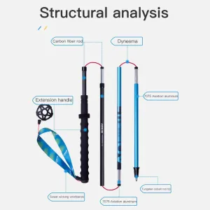 Bluefield 2PC Ultralight Folding Carbon Fiber Hiking Pole with EVA Grip Straight Walking Sticks for Trail Running Climbing