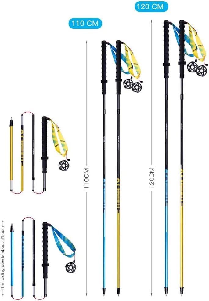 Bluefield 2PC Ultralight Folding Carbon Fiber Hiking Pole with EVA Grip Straight Walking Sticks for Trail Running Climbing