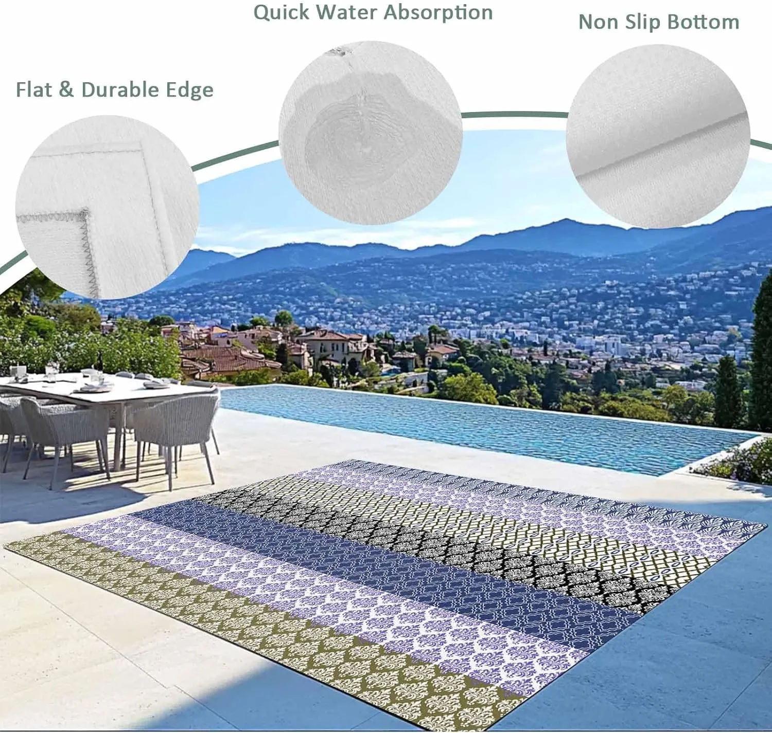 Boho Purple Outdoor Patio Rug 6x9ft Large,Washable RV Camping Outside Area Runner Rug Mat,Navy Geometric Stripes Tribal Black Bohemia Carpet for Picnic Backyard Deck Porch Balcony Beach & Indoor