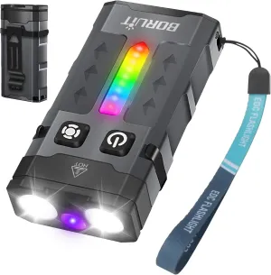 BORUIT EV20 LED Small EDC Flashlight with 365nm UV Light,1100 Lumen USB-C Rechargeable Pocket Keychain Flashlights with RGB Side Light,IP66 Waterproof,Clip & Tail Magnet for Camping,Aluminum Black