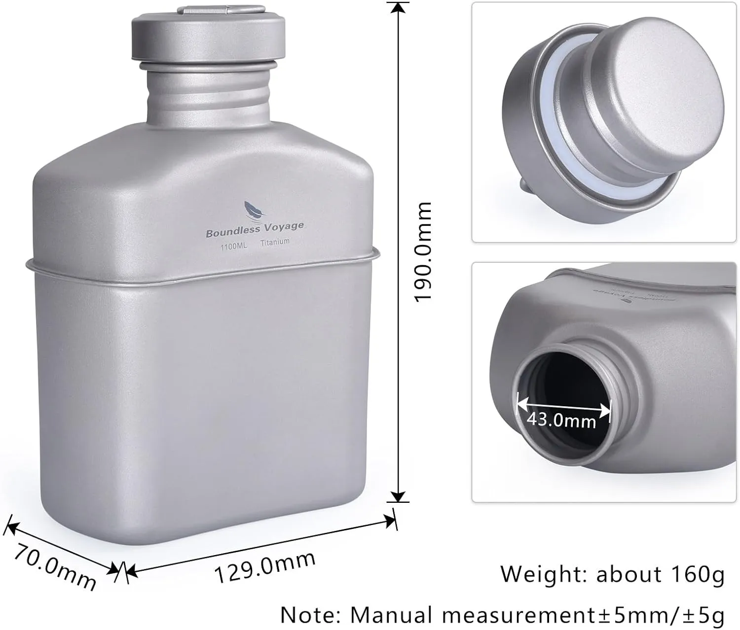 Boundless Voyage Titanium Canteen Mess Kit with Camouflage Bag Large Capacity Kidney-Shaped Camping Pot Pan Set with Lid & Hanging Chain