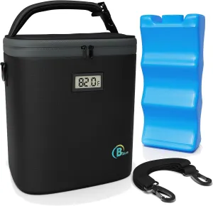 Breastmilk Cooler Travel Bag with Digital Thermometer - Breast Milk Baby Bottle Cooler Bag with Ice Pack, Fits 6 Large Bottles - Insulated Bottle Bag with Strap - Ideal for Nursing Mom, Daycare