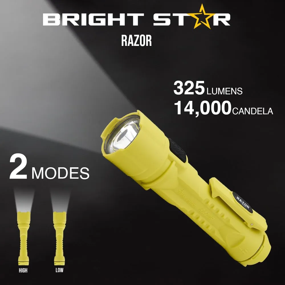 BRIGHT STAR Razor Intrinsically Safe LED Flashlight – 14,000 Candela, 24-Hour Runtime, Hands-Free Magnetic Base, AA Batteries Included – Durable Safety Flashlight Made in USA