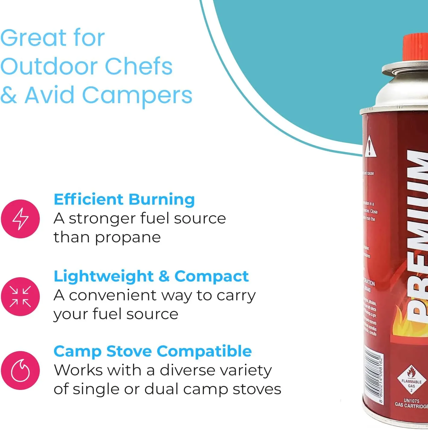 Butane Fuel Canisters for Portable Camping Stoves, Gas Burners, UL Listed, 8 oz. Per Canister - Set of 12