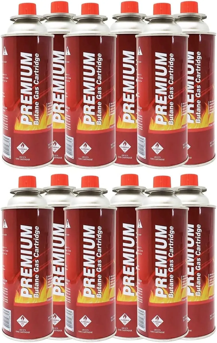 Butane Fuel Canisters for Portable Camping Stoves, Gas Burners, UL Listed, 8 oz. Per Canister - Set of 12