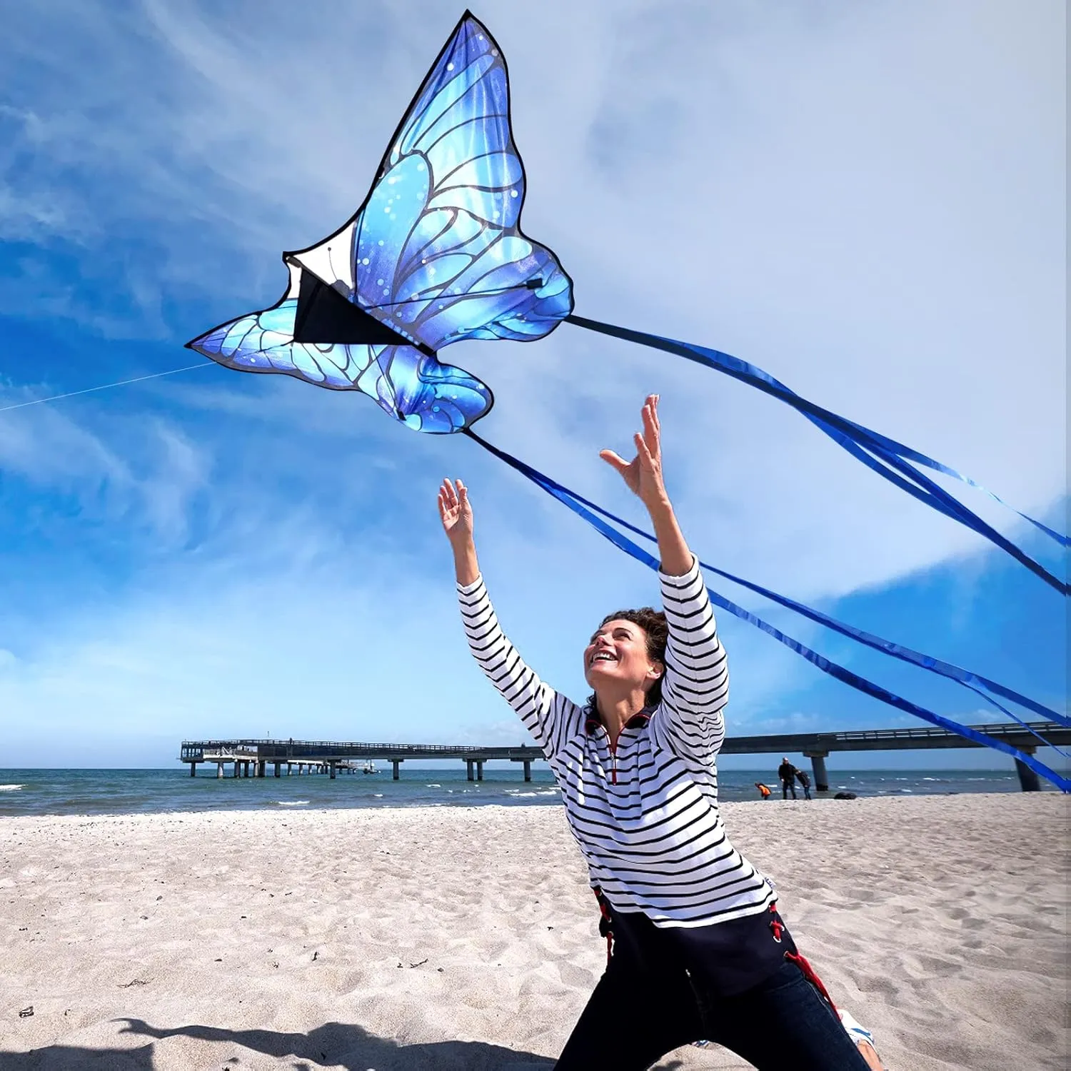 Butterfly Kites for Kids and Adults, Easy to Fly Large Single Line Kite for Boys and Girls - 55" x 28" Beach Kite for Beginners, 300ft String Handle Included