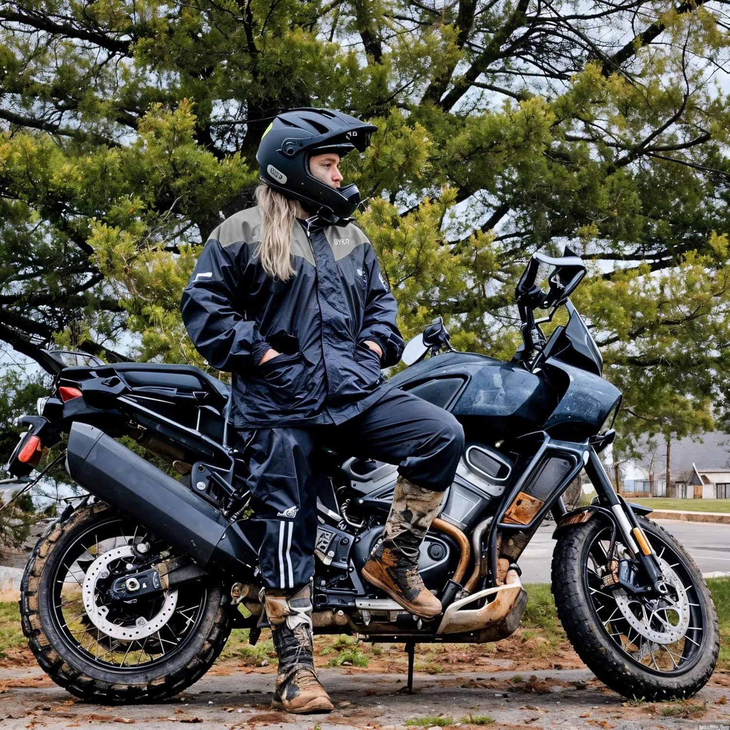 BYKR Waterproof Outdoors Motorcycle Rain Suits for Men & Women Cycling 2-Piece Breathable & Windproof Wet Weather Protection