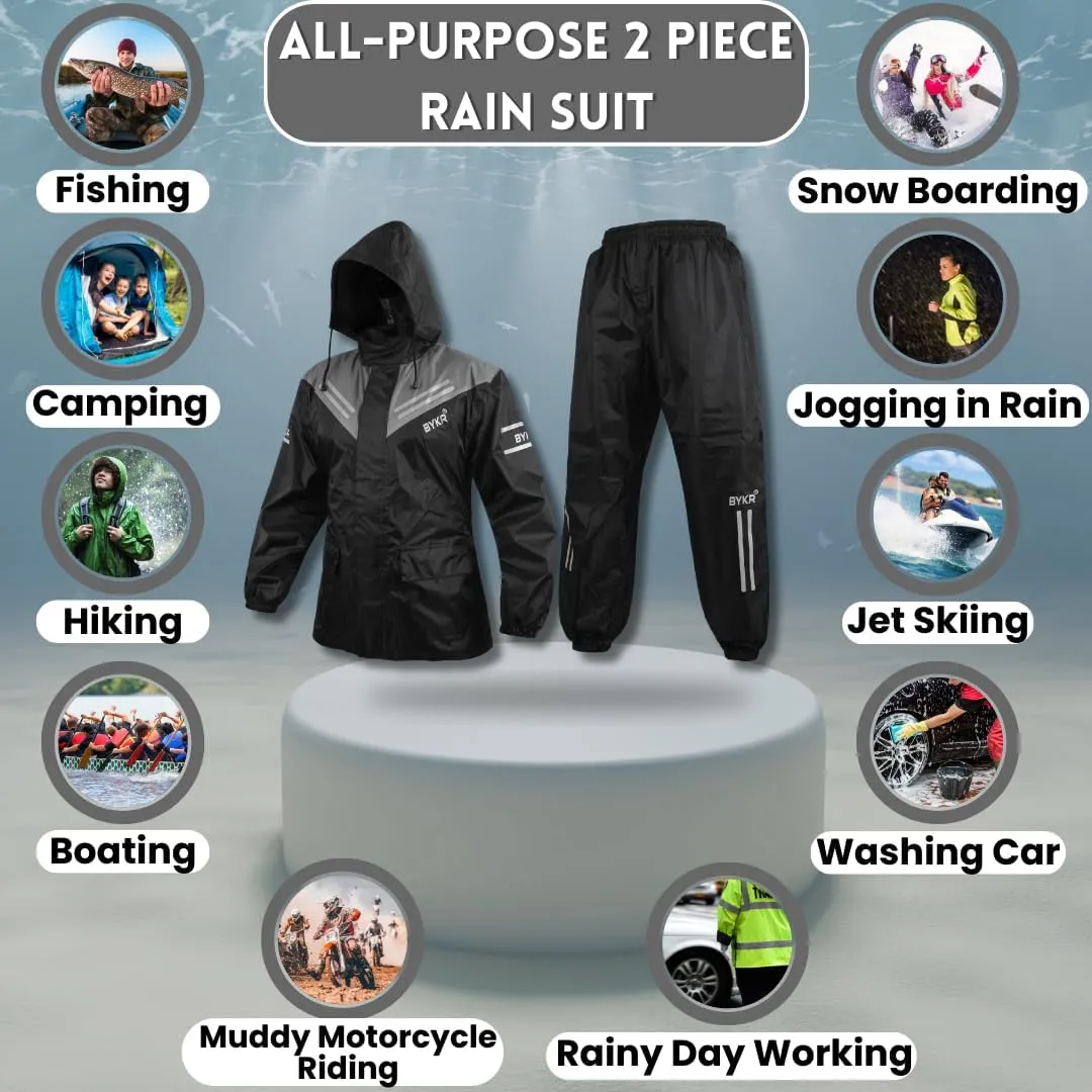 BYKR Waterproof Outdoors Motorcycle Rain Suits for Men & Women Cycling 2-Piece Breathable & Windproof Wet Weather Protection