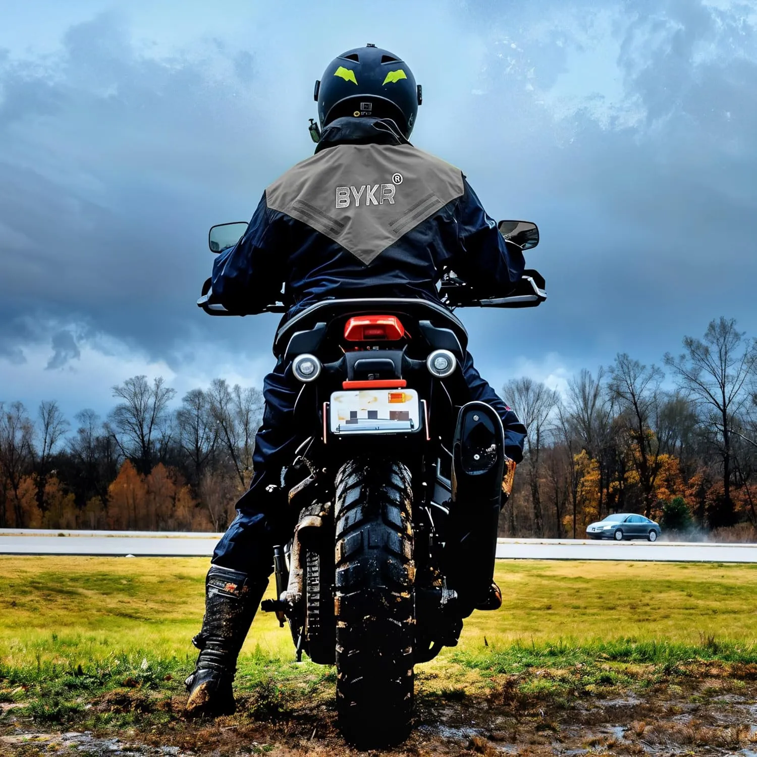 BYKR Waterproof Outdoors Motorcycle Rain Suits for Men & Women Cycling 2-Piece Breathable & Windproof Wet Weather Protection