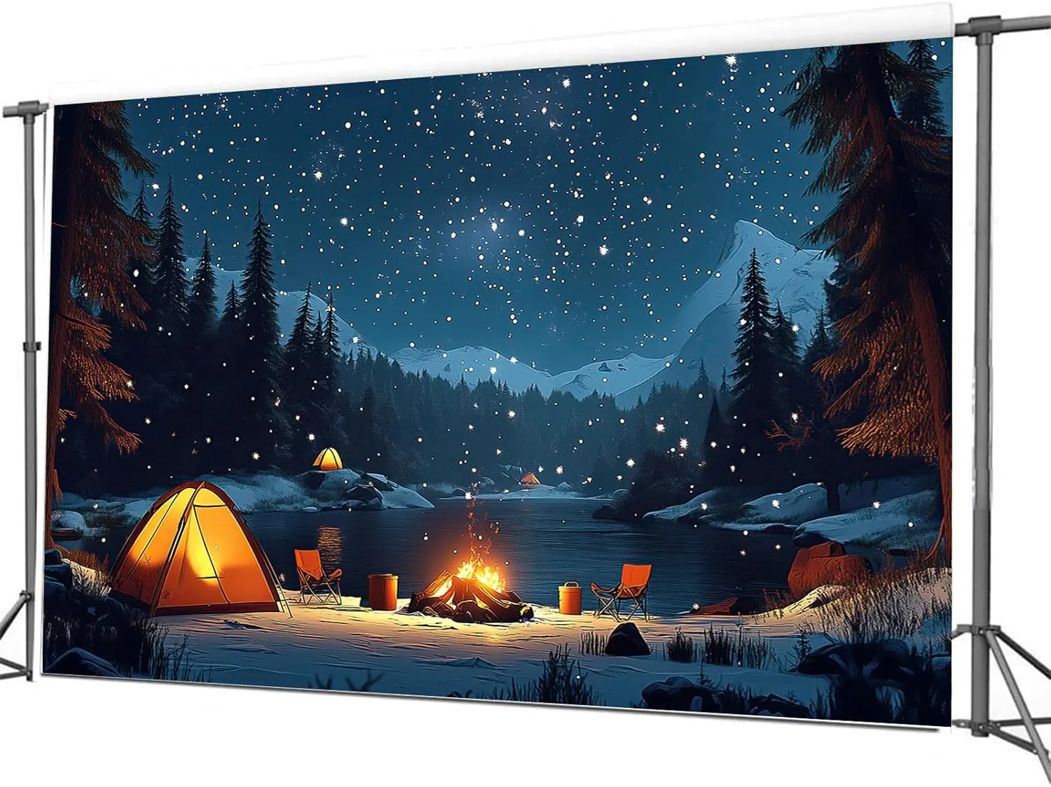 Camping Backdrop for Kids, 7 x 5 ft Forest Night Scene Camper Photography Background Campfire Tent Kids Adults Birthday Party Happy Camper Banner