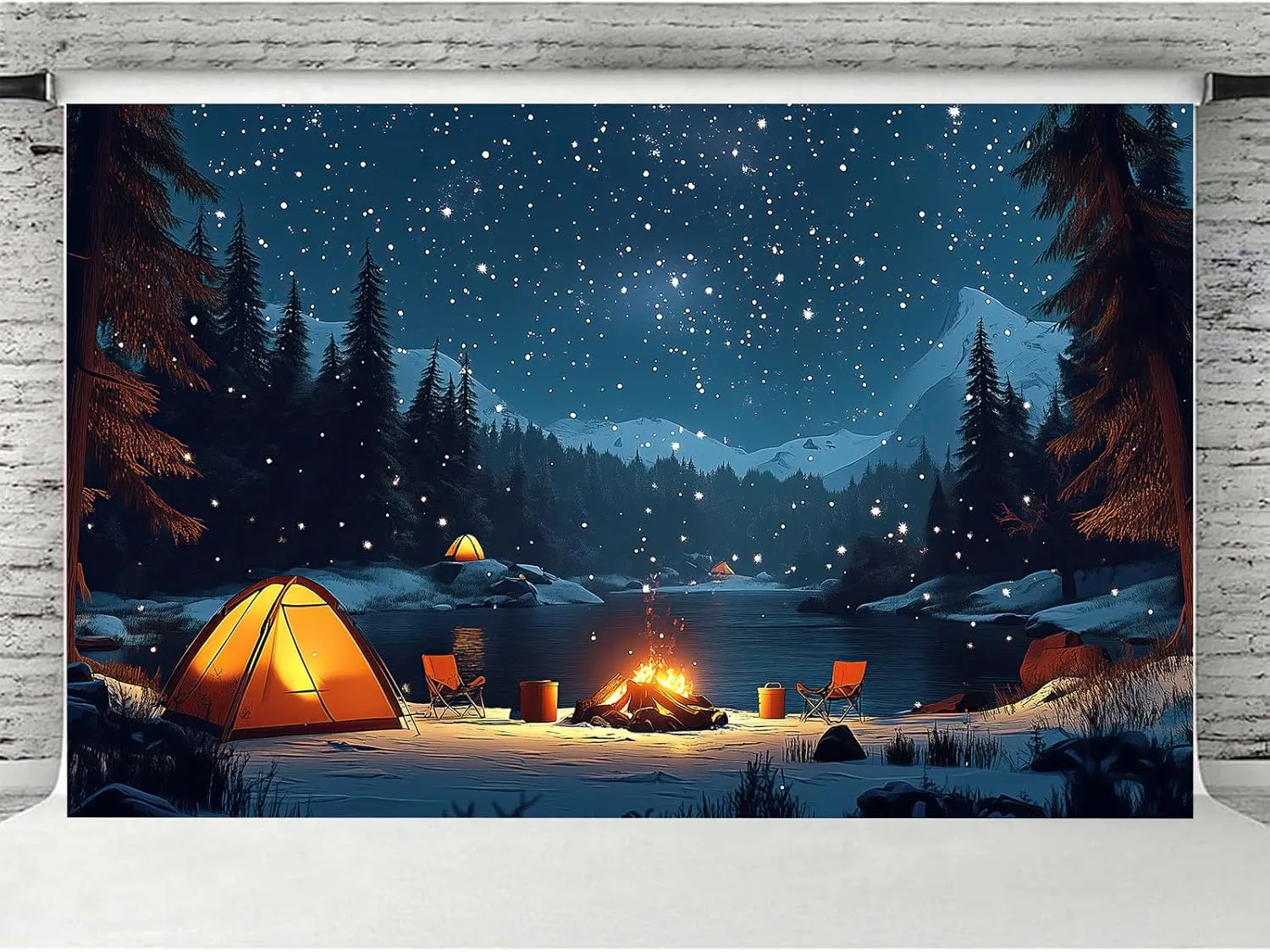 Camping Backdrop for Kids, 7 x 5 ft Forest Night Scene Camper Photography Background Campfire Tent Kids Adults Birthday Party Happy Camper Banner