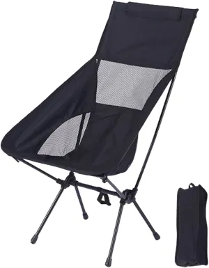 Camping Chair,Portable Oversized Folding Camping Chair with High Mesh Back Outdoor Folding Chair for Patio Garden Lawn Hiking Picnics Beach Fishing Supports up to 400 lbs Black