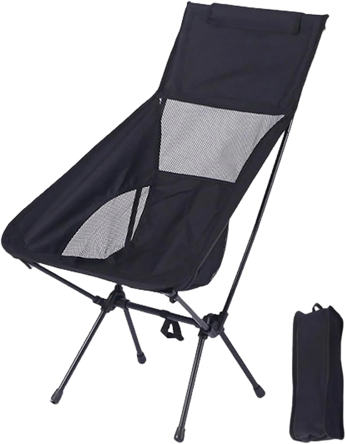 Camping Chair,Portable Oversized Folding Camping Chair with High Mesh Back Outdoor Folding Chair for Patio Garden Lawn Hiking Picnics Beach Fishing Supports up to 400 lbs Black