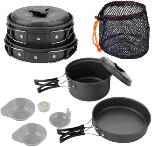 Camping Cooking Set, 8PCS Camping Mess Kit Camping Cookware Set Camping Pots and Pans Set for Outdoor Travel Camping Picnic