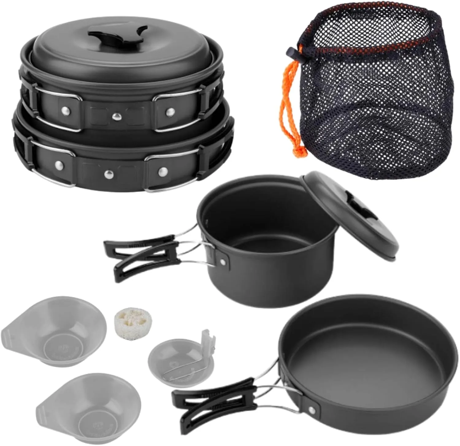 Camping Cooking Set, 8PCS Camping Mess Kit Camping Cookware Set Camping Pots and Pans Set for Outdoor Travel Camping Picnic