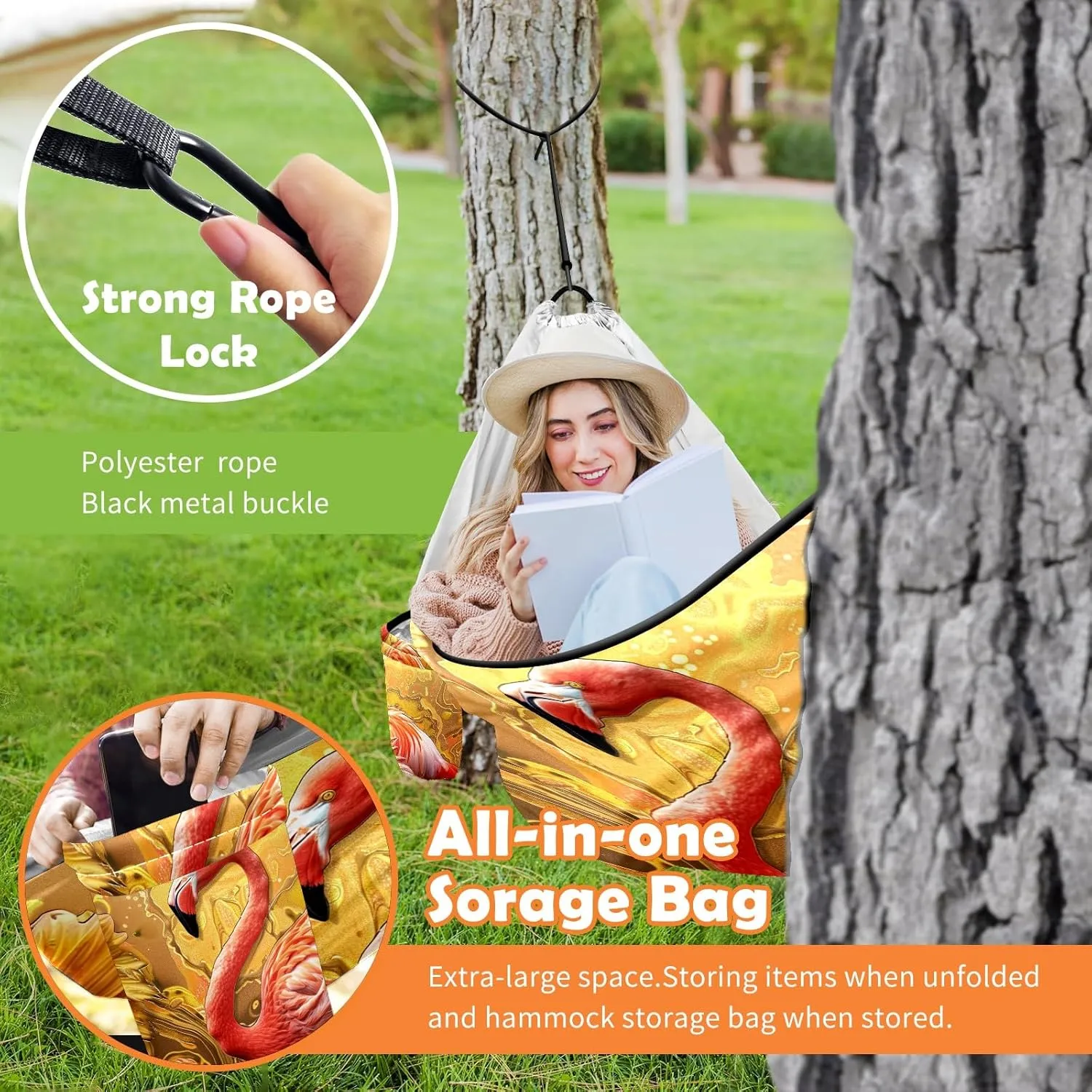 Camping Hammock Double & Single Portable Hammocks with 2 Tree Straps, Great for Hiking,Backpacking,Hunting,Outdoor,Beach,Camping, Flamingo (60)