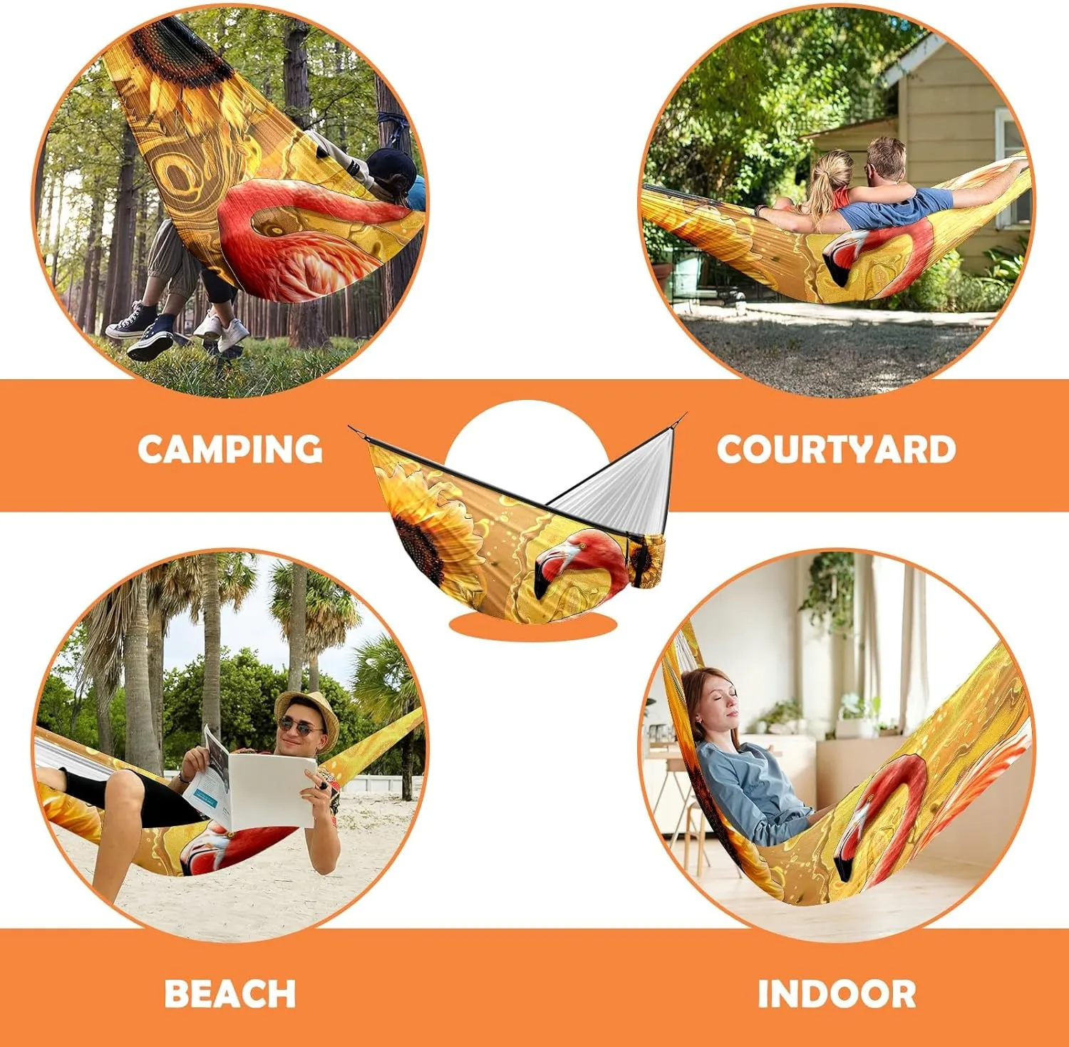 Camping Hammock Double & Single Portable Hammocks with 2 Tree Straps, Great for Hiking,Backpacking,Hunting,Outdoor,Beach,Camping, Flamingo (60)