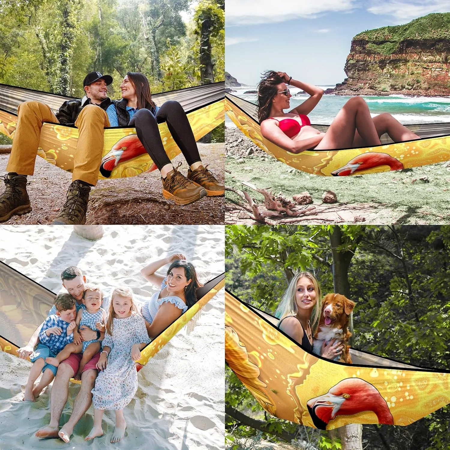Camping Hammock Double & Single Portable Hammocks with 2 Tree Straps, Great for Hiking,Backpacking,Hunting,Outdoor,Beach,Camping, Flamingo (60)