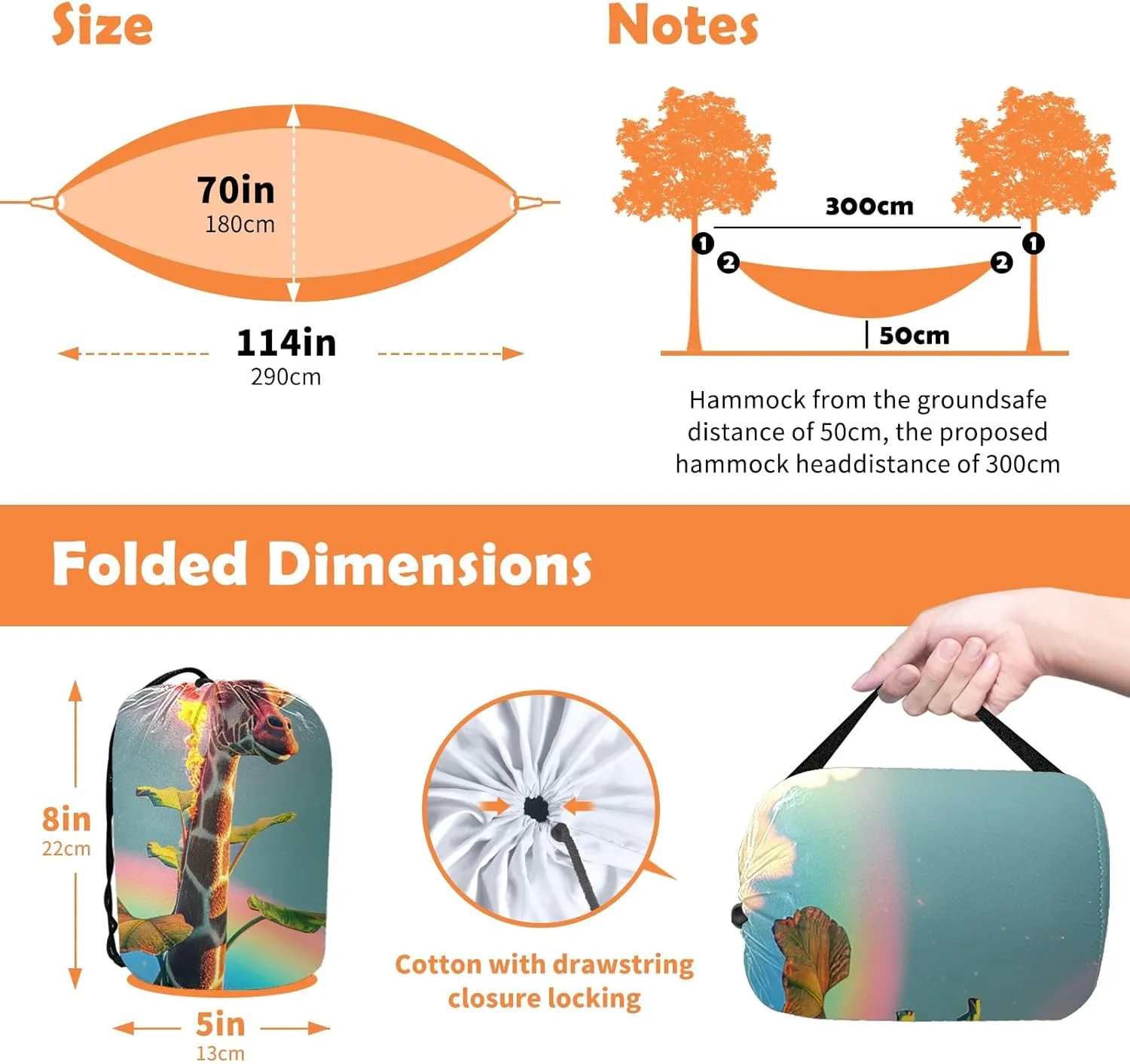 Camping Hammock Double & Single Portable Hammocks with 2 Tree Straps, Great for Hiking,Backpacking,Hunting,Outdoor,Beach,Camping, Giraffe (54)