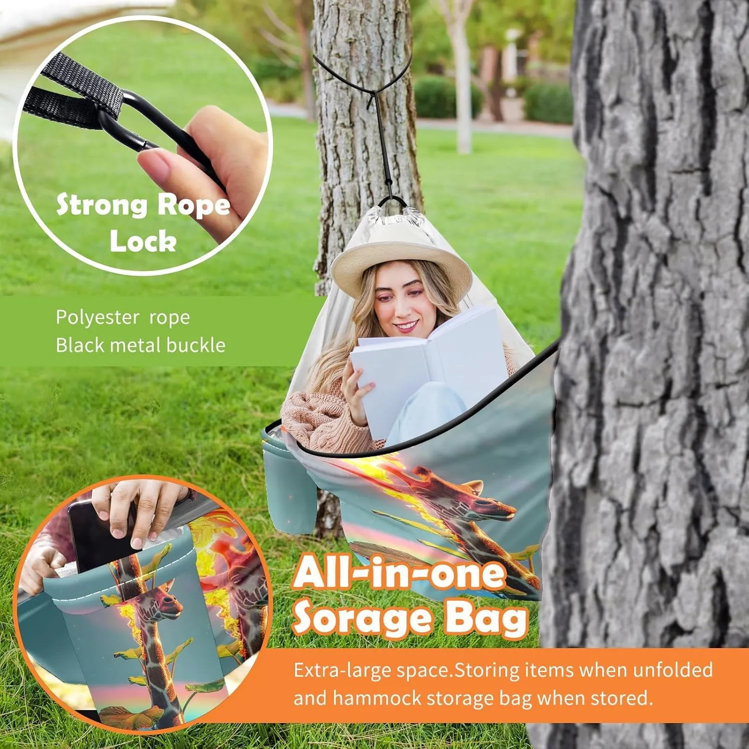 Camping Hammock Double & Single Portable Hammocks with 2 Tree Straps, Great for Hiking,Backpacking,Hunting,Outdoor,Beach,Camping, Giraffe (54)