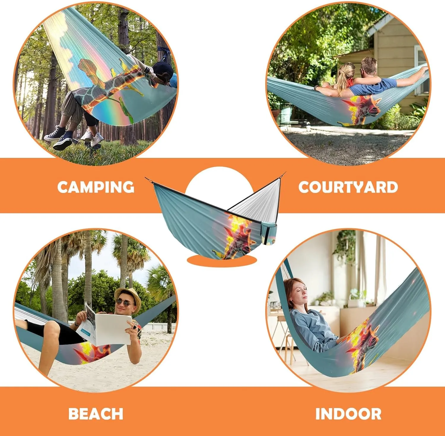 Camping Hammock Double & Single Portable Hammocks with 2 Tree Straps, Great for Hiking,Backpacking,Hunting,Outdoor,Beach,Camping, Giraffe (54)