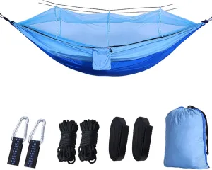Camping Hammock with Mosquito Net - Ultra Lightweight Durable Double Travel Hammock 210T Parachute Nylon for Outdoor Camping Accessories-Royal Blue with Light Blue