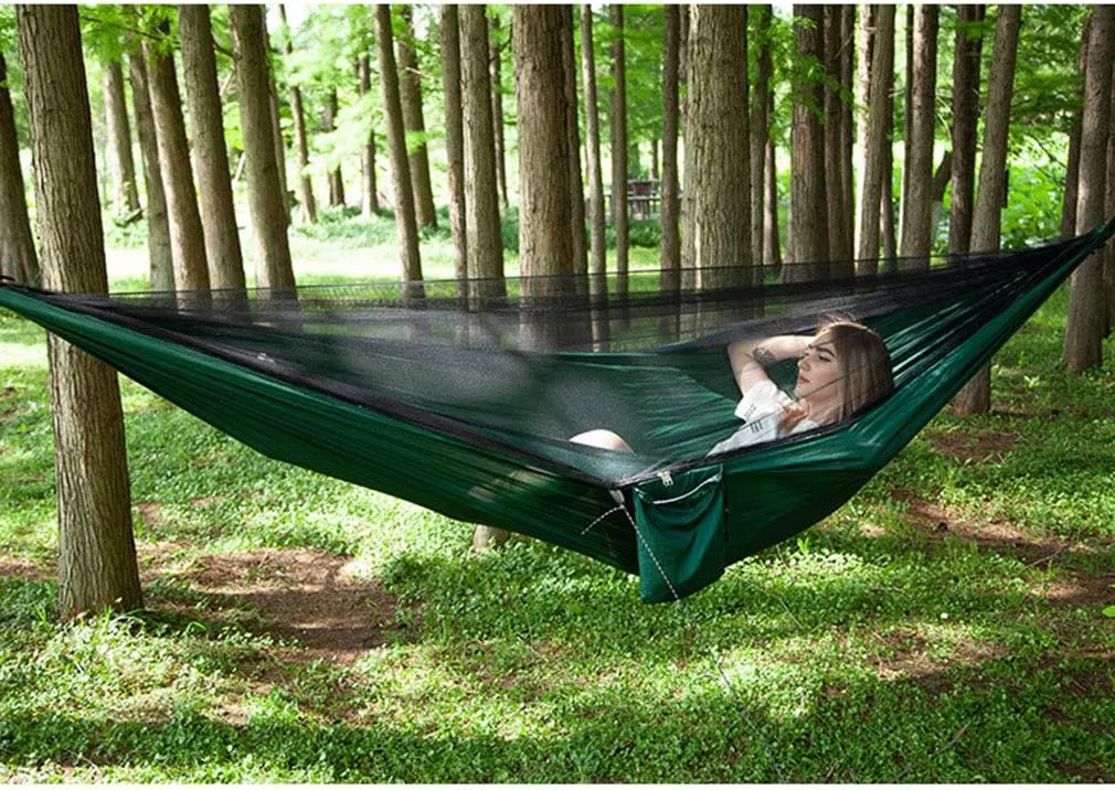 Camping Hammock with Mosquito Nets Outdoor Tourist Hanging Hammocks Portable Parachute Nylon Hiking Hammock for Backpacking Hiking Travel