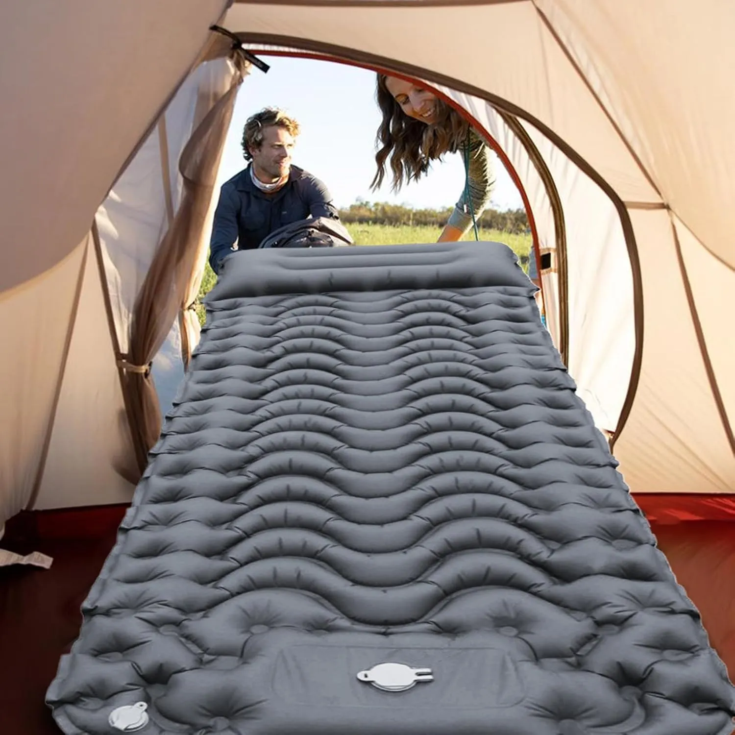 Camping Mattress - Compact Inflatable Air Bed | Foldable Portable Sleeping Pad | Lightweight Tent Mat | Built-in Foot Pump Travel Outdoor Hiking Fishing Gear for Backpacking Comfort Sleeping Supplies