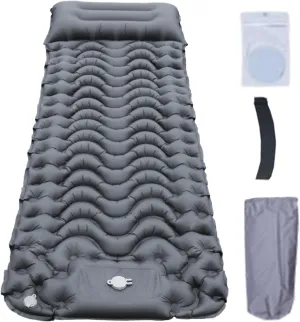 Camping Mattress - Compact Inflatable Air Bed | Foldable Portable Sleeping Pad | Lightweight Tent Mat | Built-in Foot Pump Travel Outdoor Hiking Fishing Gear for Backpacking Comfort Sleeping Supplies