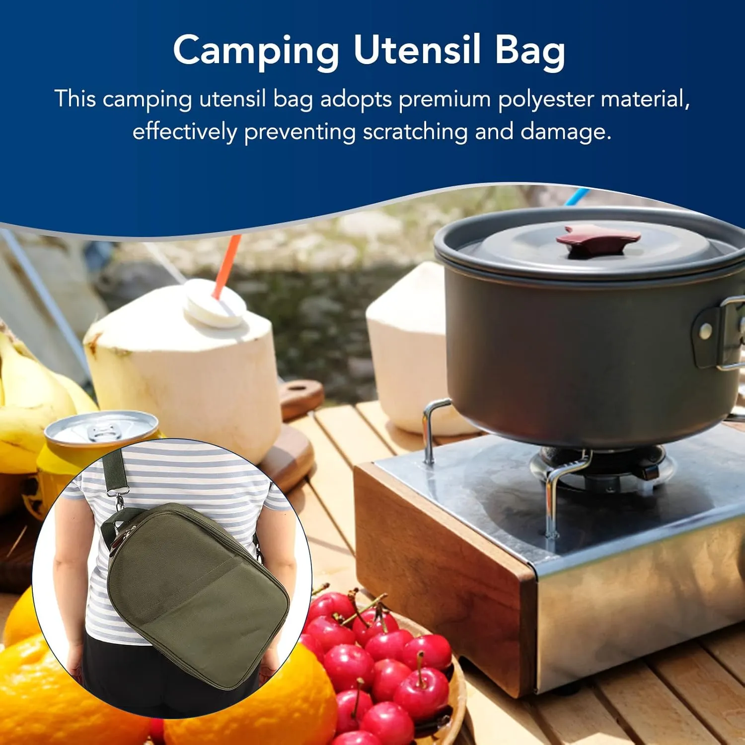 Camping Organizer, Portable Compact Camping Storage Bag Camping Bag with Shoulder Strap for Camping BBQ (OD Green)
