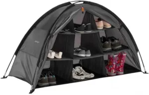 Camping Organizer, Shoe Tent for Camping Foldable Camping Organizer 9 Compartment Tent Organizer with Storage Bag Arched Zipper Closure Camping Storage Camping Accessories