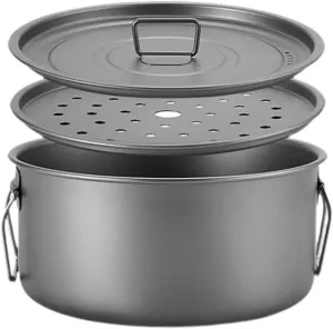 Camping Pot with Lid Titanium Mug 2200ml Plate Dish Portable Cooking Equipment Camp Cooking Pot for Fishing Backpack Trekking