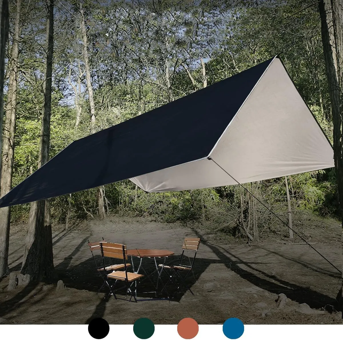 Camping Tarp Portable Multifunctional Backpacking Tarp, Waterproof Tent Tarp for Portable Beach Shelter, Rain Shelter for Picnic, Outdoor Activities, Extra Large, Lightweight and UV Resistant (Black)