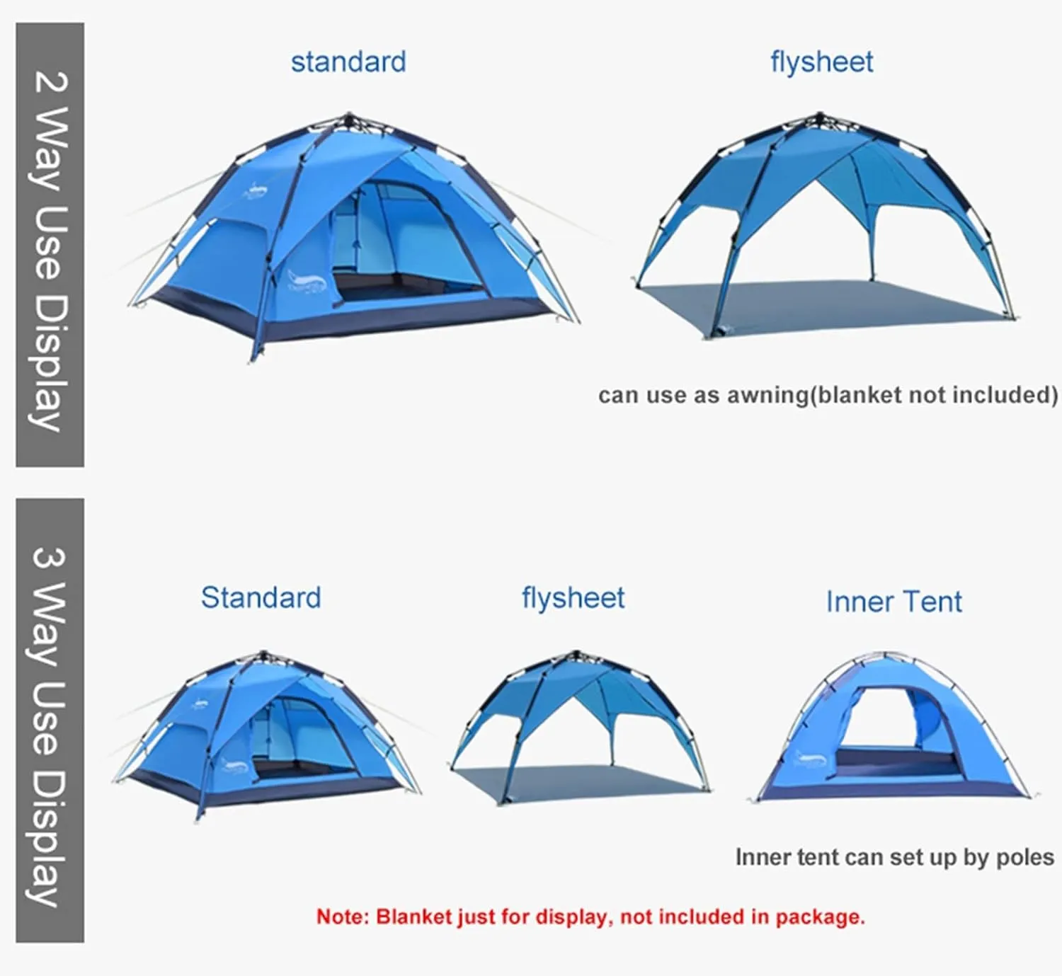Camping Tents, Automatic Tent 3-4 Person Camping Tent,Easy Instant Setup-Protable Backpacking for Sun Shelter,Travelling,Hiking (Color : 2 Way use Green, Size : 200x180x130cm)
