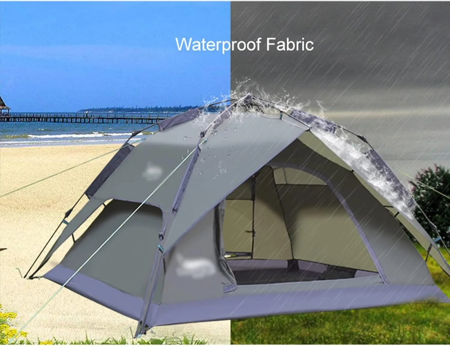 Camping Tents, Automatic Tent 3-4 Person Camping Tent,Easy Instant Setup-Protable Backpacking for Sun Shelter,Travelling,Hiking (Color : 2 Way use Green, Size : 200x180x130cm)