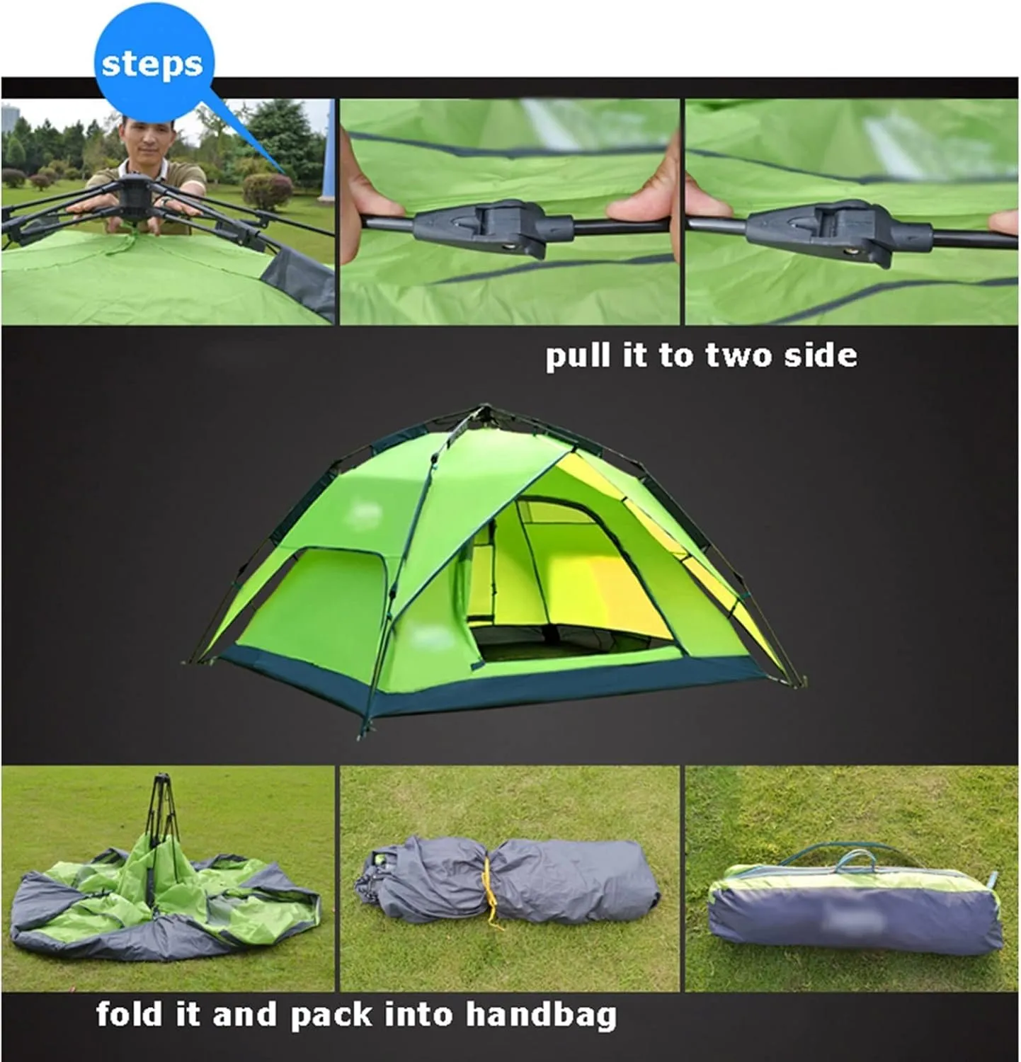 Camping Tents, Automatic Tent 3-4 Person Camping Tent,Easy Instant Setup-Protable Backpacking for Sun Shelter,Travelling,Hiking (Color : 2 Way use Green, Size : 200x180x130cm)