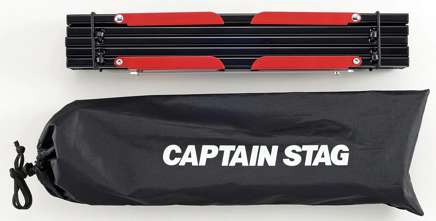 CAPTAIN STAG UC-520 Aluminum Roll Table for Camping, Barbecues, Compact, Black