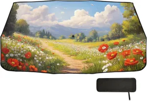 Car Windshield Sunshade Umbrella, Countryside Poppy Daisy Garden Windshield Cover Sun Shade, for Truck SUV Front Window Sunshade, Blocks Heat & UV Rays, Cool Down The Vehicle 58"x 29.7"