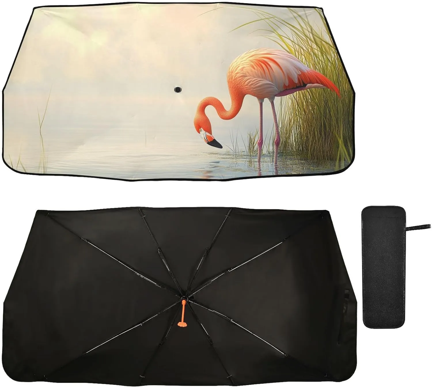 Car Windshield Sunshade Umbrella, Wetland Flamingo Scene Windshield Cover Sun Shade, for Truck SUV Front Window Sunshade, Blocks Heat & UV Rays, Cool Down The Vehicle 58"x 29.7"