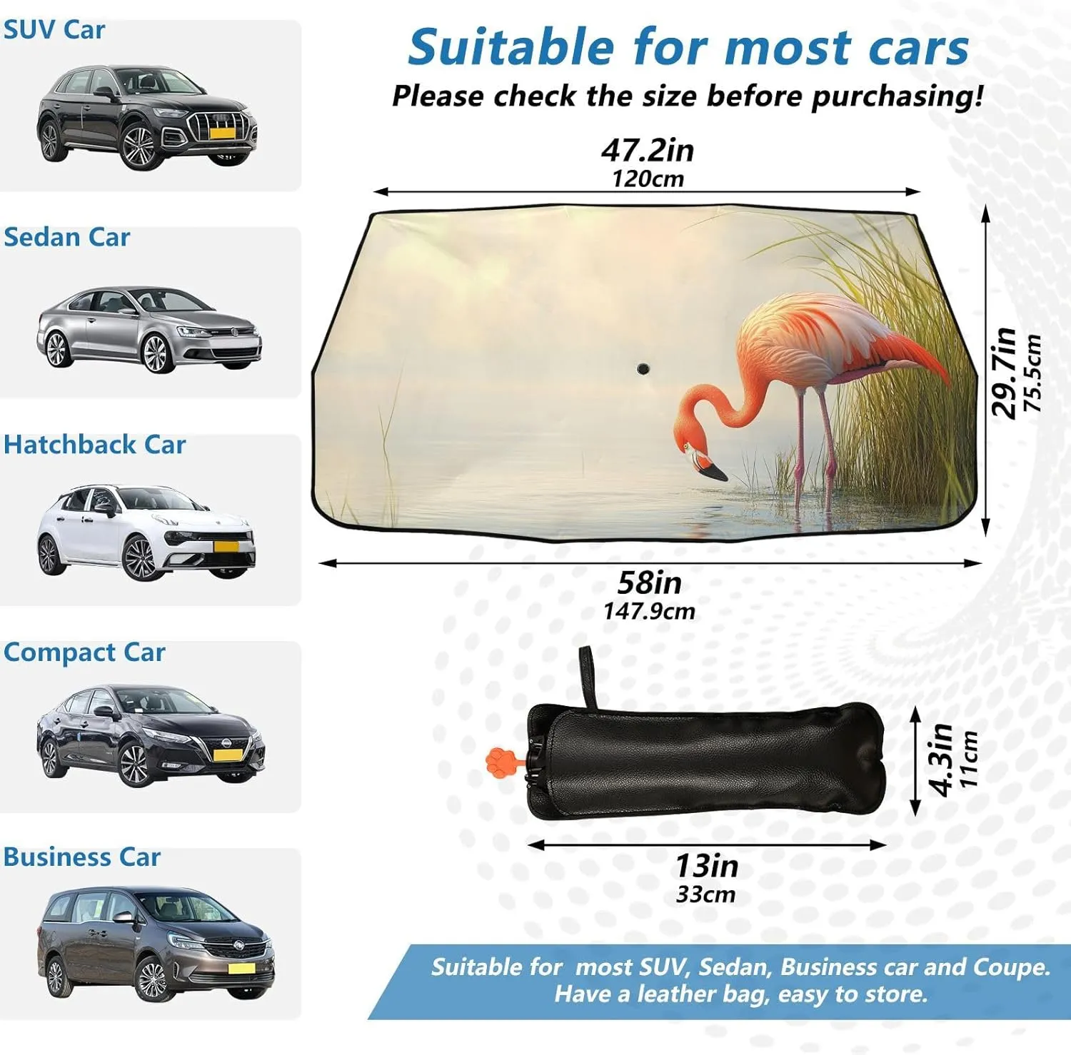 Car Windshield Sunshade Umbrella, Wetland Flamingo Scene Windshield Cover Sun Shade, for Truck SUV Front Window Sunshade, Blocks Heat & UV Rays, Cool Down The Vehicle 58"x 29.7"