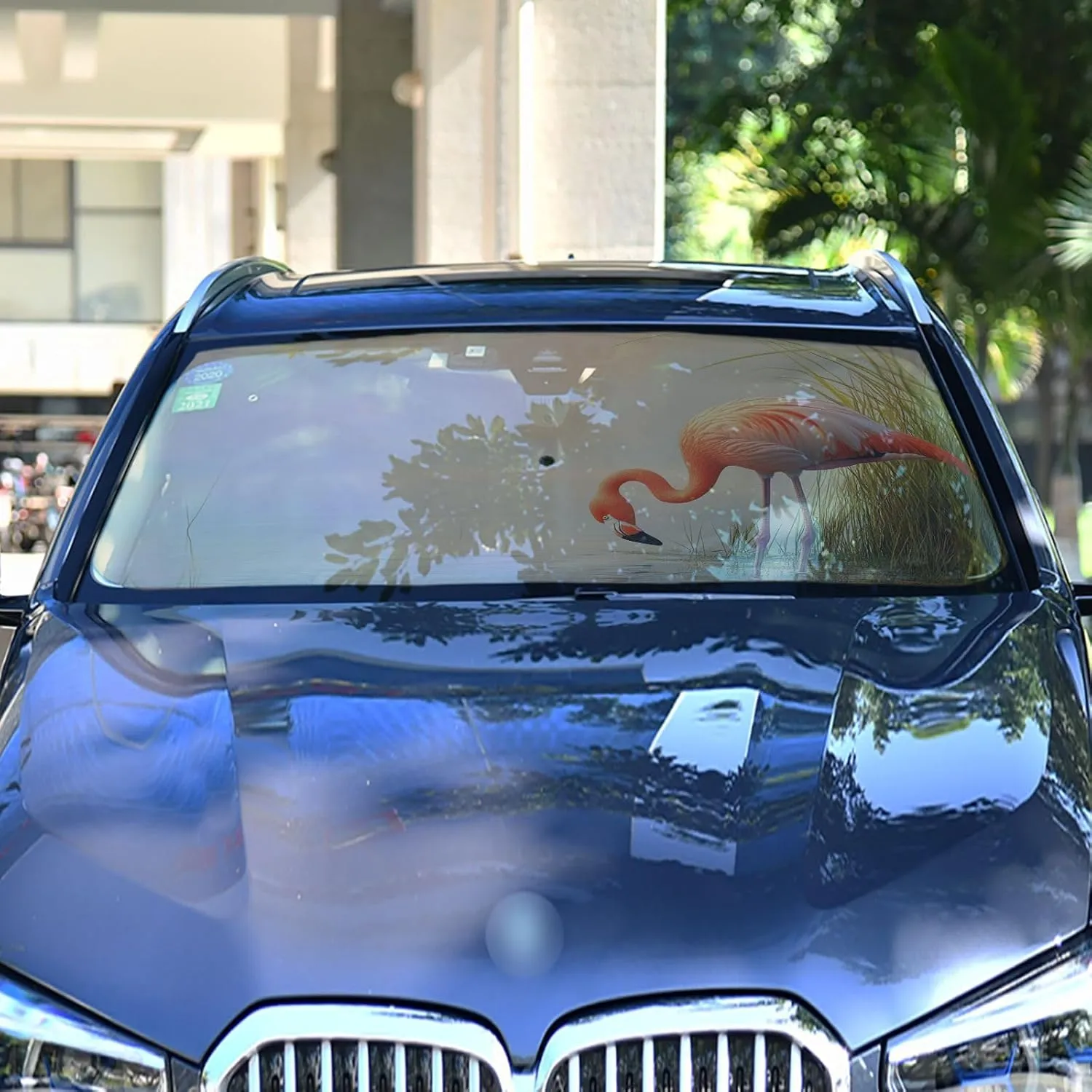 Car Windshield Sunshade Umbrella, Wetland Flamingo Scene Windshield Cover Sun Shade, for Truck SUV Front Window Sunshade, Blocks Heat & UV Rays, Cool Down The Vehicle 58"x 29.7"