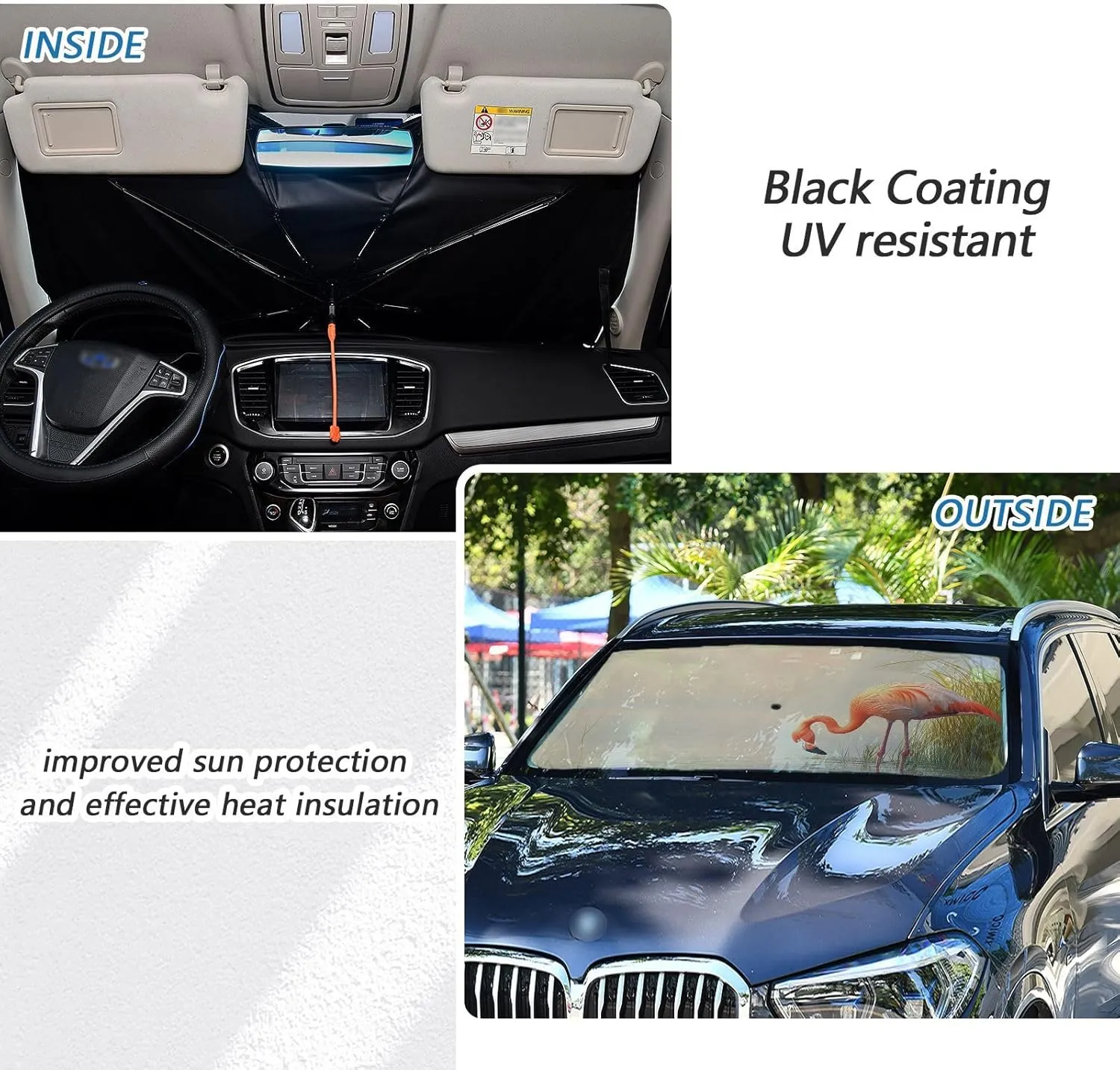 Car Windshield Sunshade Umbrella, Wetland Flamingo Scene Windshield Cover Sun Shade, for Truck SUV Front Window Sunshade, Blocks Heat & UV Rays, Cool Down The Vehicle 58"x 29.7"