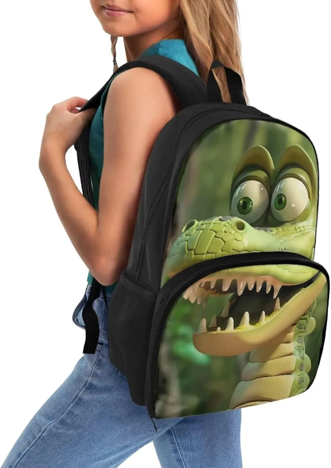 Cartoon Crocodile Lunch Backpack for Women Men, Large Capacity 17 inch Laptop Backpack with Insulated Lunch Bag 2 in 1 for Work Travel Camping Daypack
